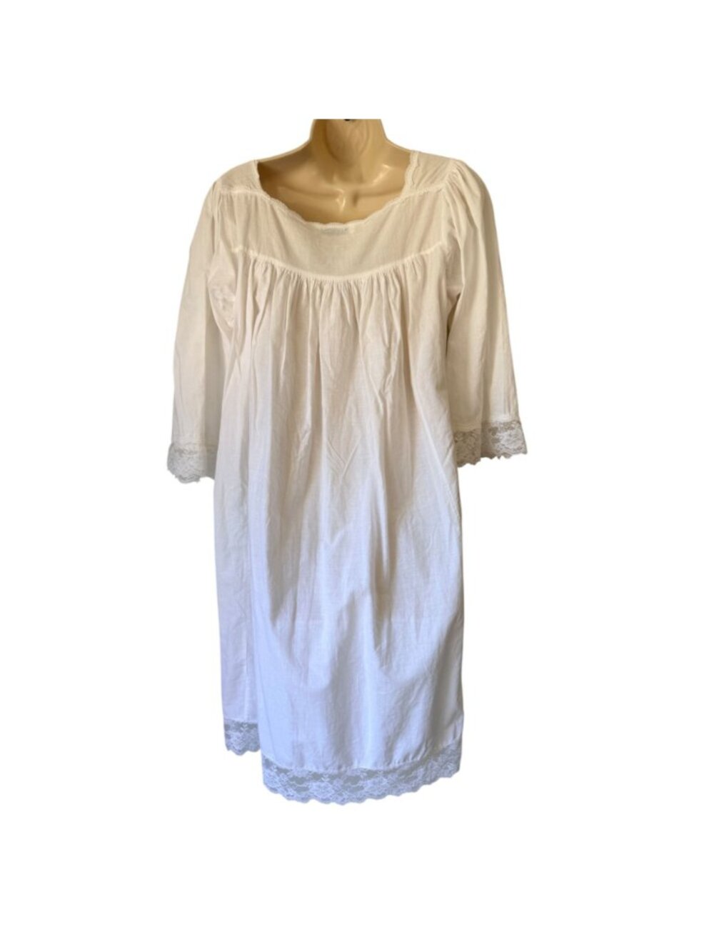 Vintage Christian Dior Nightgown White Cotton Lace Trim Romantic Sleep Dress 70s - Picture 3 of 4